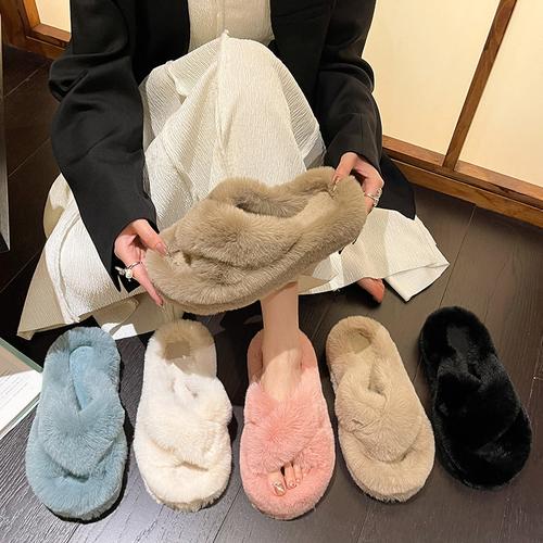 毛毛拖鞋女外穿时尚款大跨境家居保暖厚底爆款外贸爆秋冬季款批发